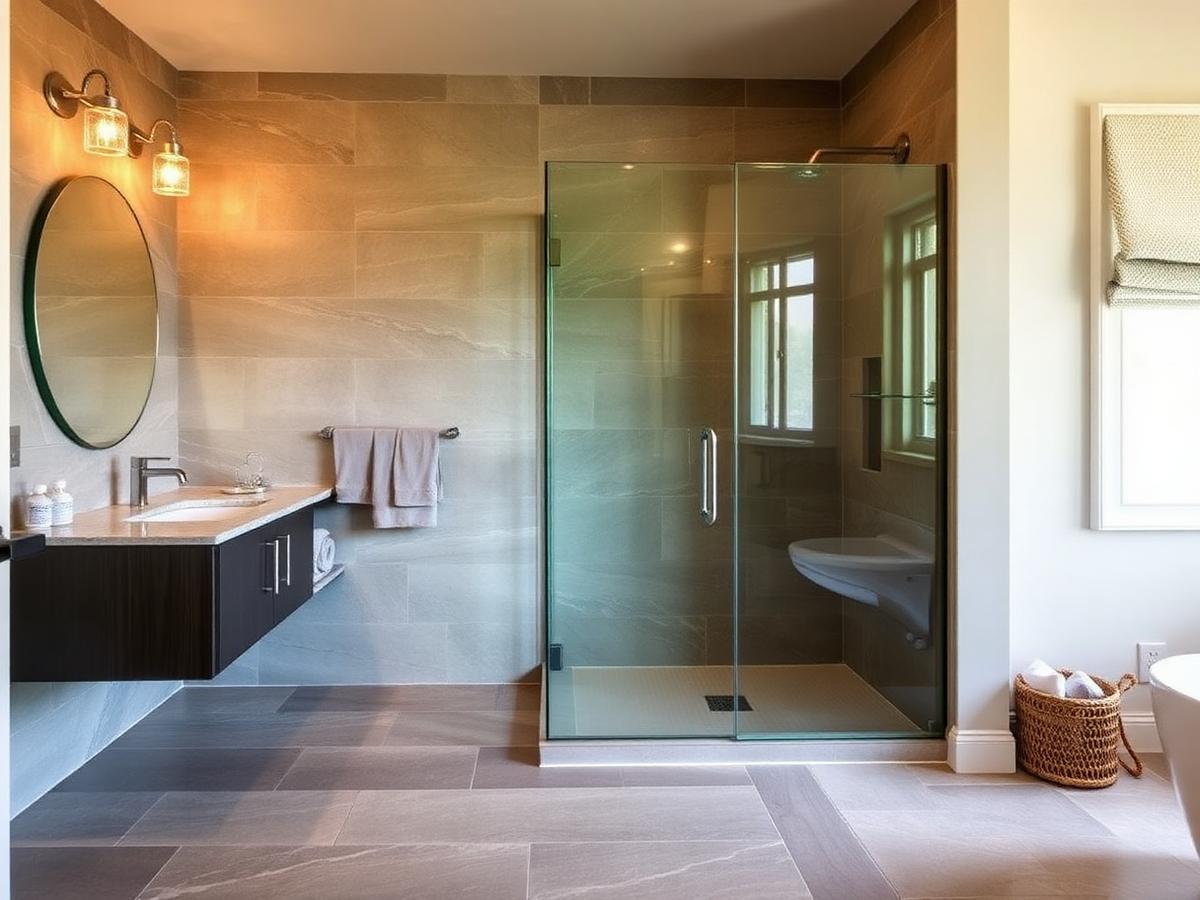 Renovated bathroom with glass walk-in shower